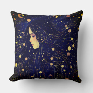Celestial Woman Goddess Moon Stars Sky Cushion