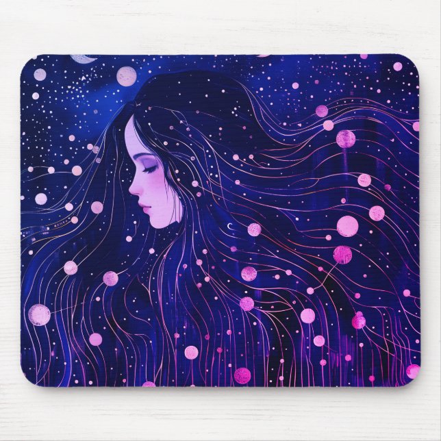 Celestial Woman Goddess Moon Stars Sky Mouse Pad (Front)