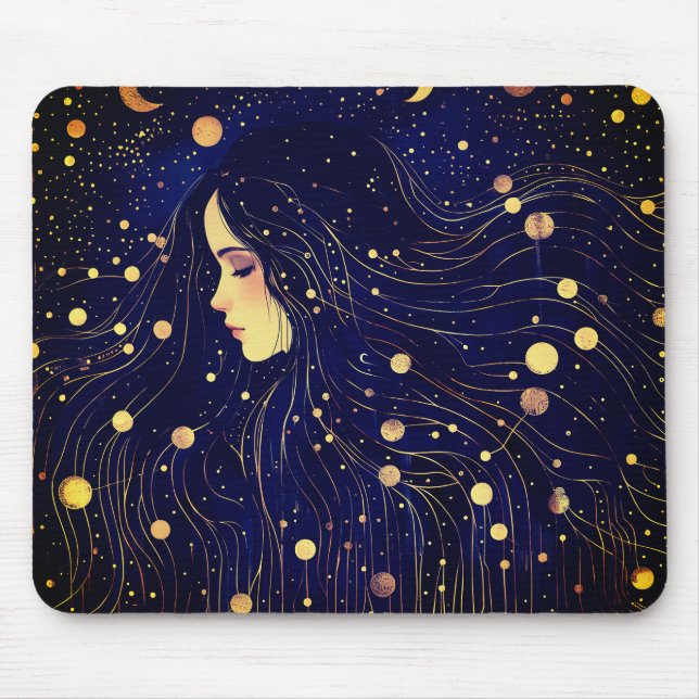 Celestial Woman Goddess Moon Stars Sky Mouse Pad (Front)