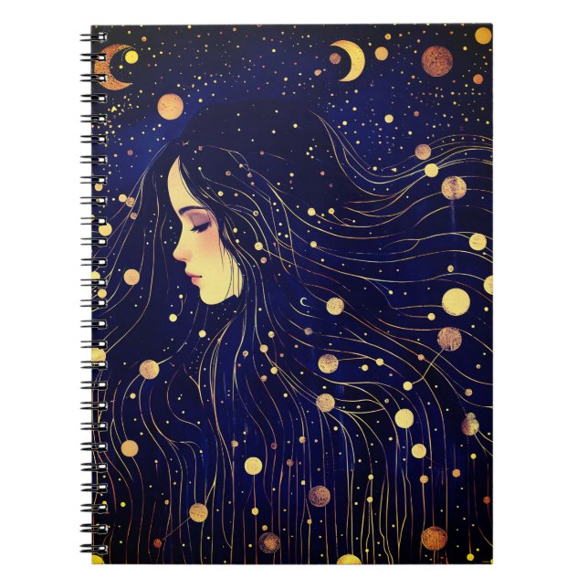 Celestial Woman Goddess Moon Stars Sky Notebook (Front)