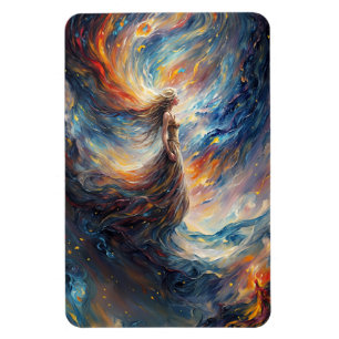 Celestial Woman in Fiery Cosmos Art Magnet
