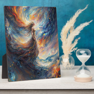 Celestial Woman in Fiery Cosmos Art Plaque