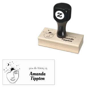 Celestial Woman Line Art Personalised Library Rubber Stamp