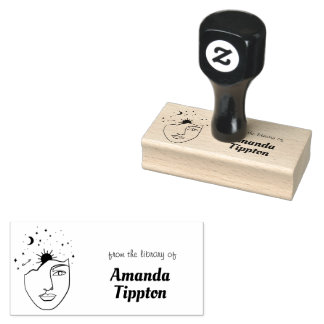 Celestial Woman Line Art Personalised Library Rubber Stamp