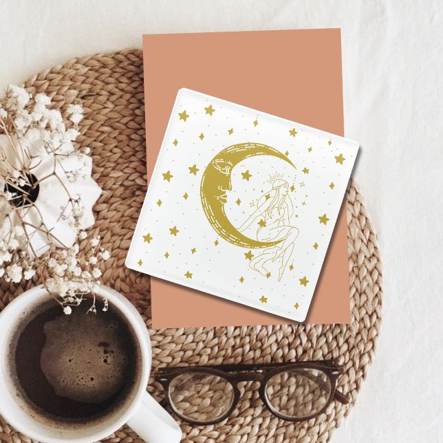 Celestial woman,moon stars,boho,elegant astronomy glass coaster (Creator Uploaded)