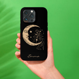 Celestial woman moon & stars,boho,elegant gold  iPhone 13 pro case