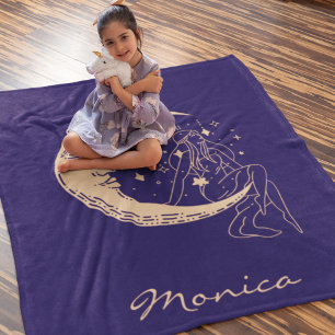 Celestial woman moon & stars,boho,elegant gold fleece blanket