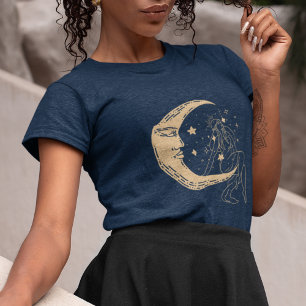 Celestial woman moon & stars,boho,elegant gold  Tri-Blend shirt