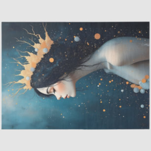 Celestial Woman Portrait Gold Crown Surreal Tissue Paper