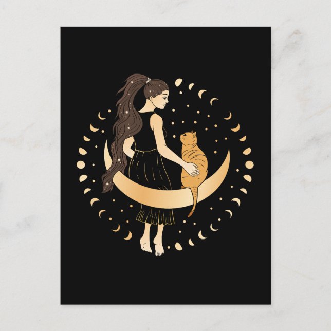 Celestial woman with cat on the moon postcard (Front)
