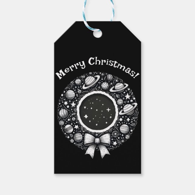 Celestial Wreath Gift Tag | Starry Holiday Charm (Front)