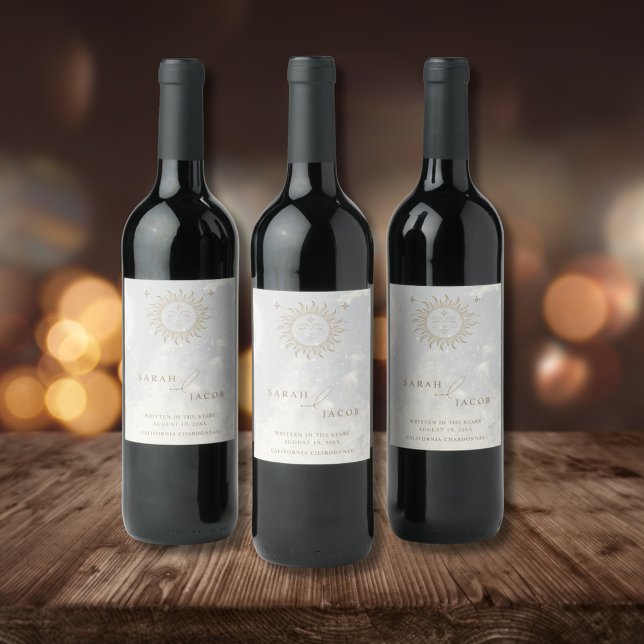 Celestial Written in the Stars Wedding  Wine Label (Celestial Written in the Stars Wedding Wine Label)