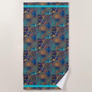 Celestial Xtr Large Bath Towel Blue Aqua Gold