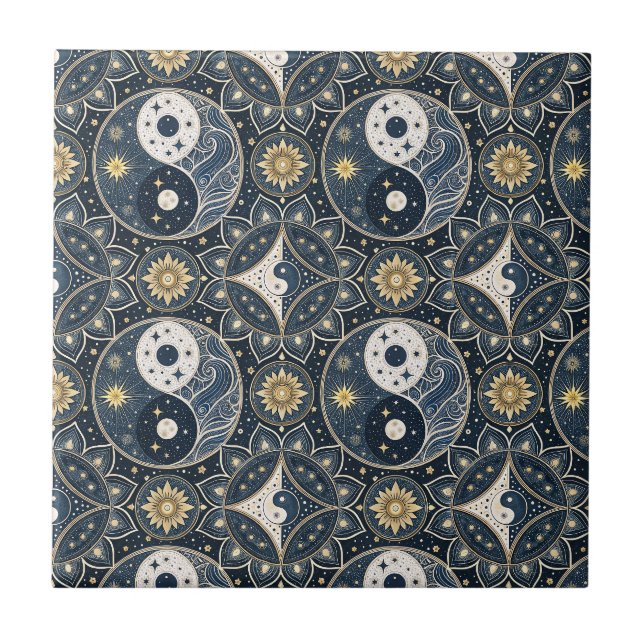 Celestial Yin Yang Mandala Design Pattern Art Tile (Front)