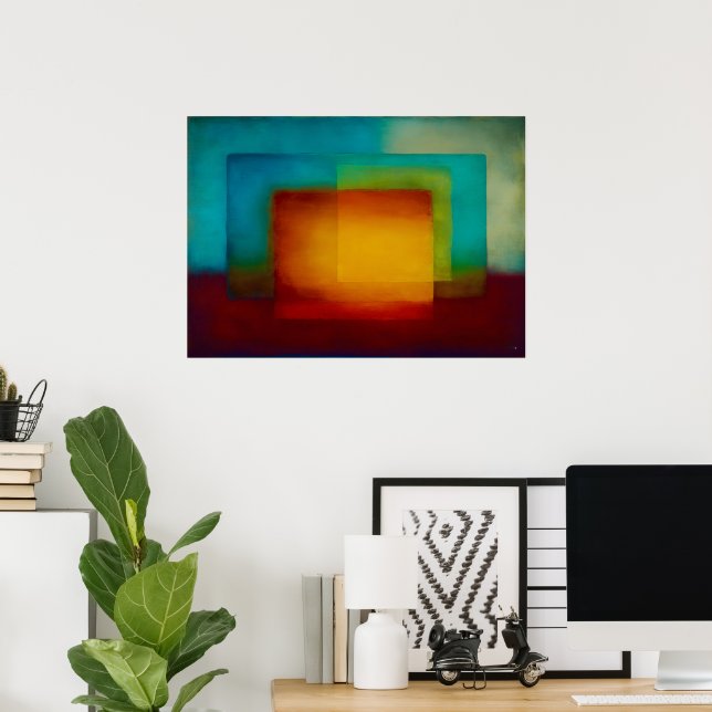 Celestial Zen Golden Confluence Colour Field Abstr Poster (Home Office)