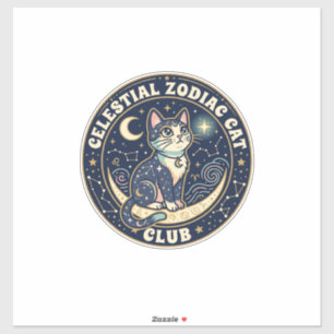 Celestial Zodiac Cat Cute Cat T-Shirt Design - Cel