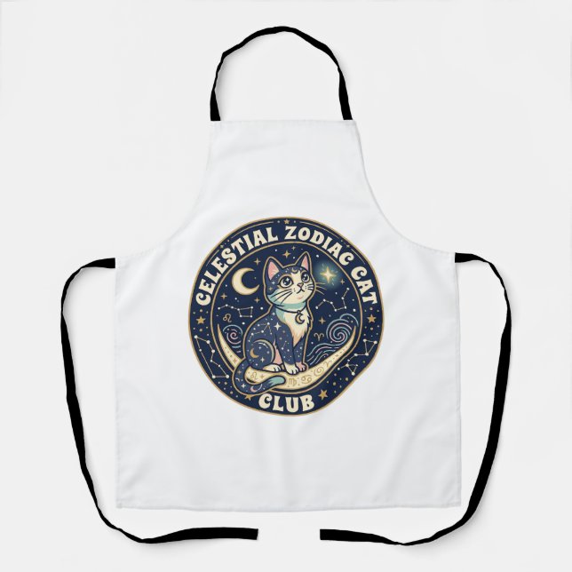 Celestial Zodiac Cat Cute Cat T-Shirt Design - Cel Apron (Front)