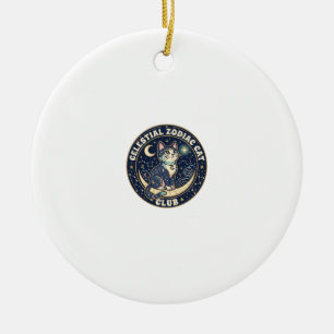 Celestial Zodiac Cat Cute Cat T-Shirt Design - Cel Ceramic Tree Decoration