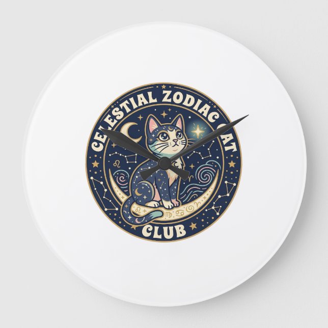 Celestial Zodiac Cat Cute Cat T-Shirt Design - Cel Large Clock (Front)