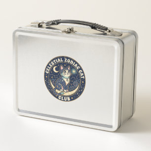 Celestial Zodiac Cat Cute Cat T-Shirt Design - Cel Metal Lunch Box