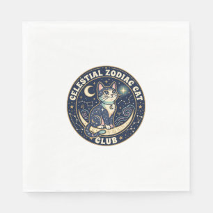 Celestial Zodiac Cat Cute Cat T-Shirt Design - Cel Napkin