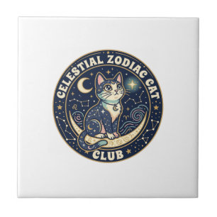Celestial Zodiac Cat Cute Cat T-Shirt Design - Cel Tile