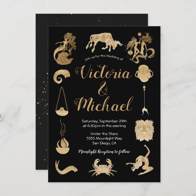 Celestial Zodiac Signs Wedding Invitation (Front/Back)