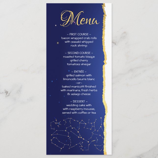 Celestial Zodiac Star Signs Wedding menu card (Front)
