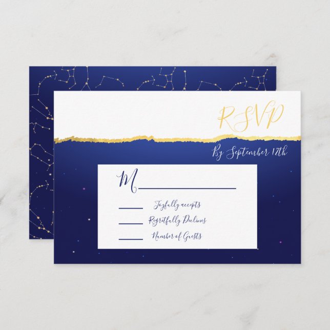 Celestial Zodiac Stars Wedding response cards RSVP (Front/Back)