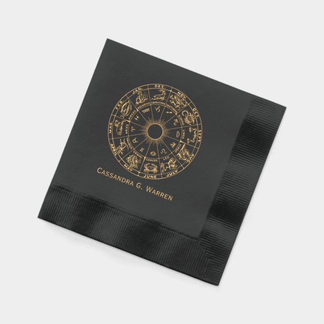 Celestial Zodiac Wheel Chart #1 Name Foil Napkins (Left)
