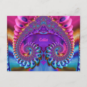 CELIA ~ Glossy Postcard 3D Pink Blue Purple Zany