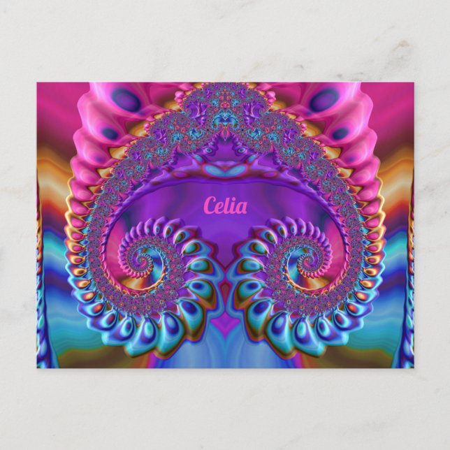 CELIA ~ Glossy Postcard 3D Pink Blue Purple Zany (Front)
