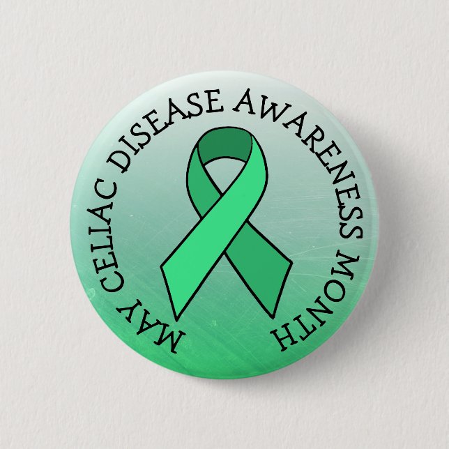 Celiac Disease Awareness Ribbon Green Button (Front)