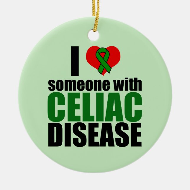 Celiac Disease Support Awareness Love Ribbon Ceramic Tree Decoration (Front)