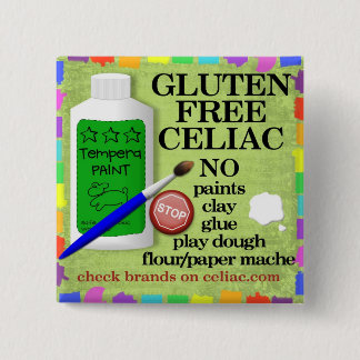 Celiac Gluten Free Art Supply Warning Pin/Button 15 Cm Square Badge