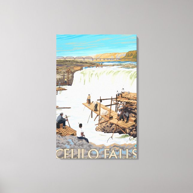 Celilo Falls Fishing Vintage Travel Poster Canvas Print (Front)