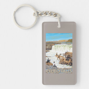 Celilo Falls Fishing Vintage Travel Poster Key Ring