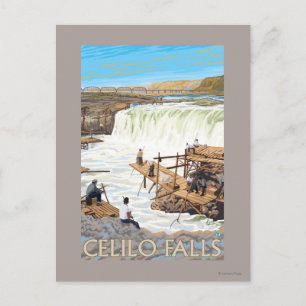 Celilo Falls Fishing Vintage Travel Poster Postcard