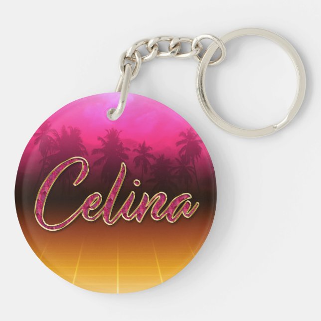 Celina First name Golden pink keychain (Back)