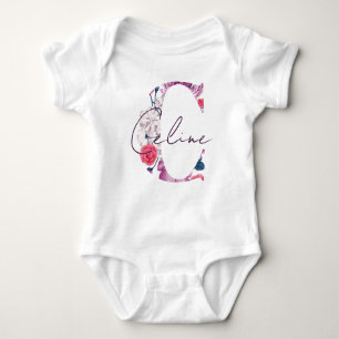 Celine Baby Name Flower Script Vintage Floral C Baby Bodysuit