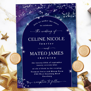 Celine • Celestial Arched Starry Night Wedding Invitation