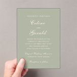 Celine Muted Green Elegant Wedding Acrylic Invitations<br><div class="desc">Classic wedding invitations featuring a simple and timeless design with elegant script and traditional serif fonts.</div>