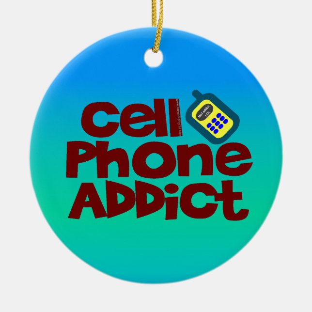 Cell Phone Addict Ceramic Tree Decoration (Front)