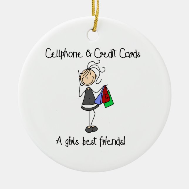 Cell Phone and Credit Cards Ceramic Tree Decoration (Front)