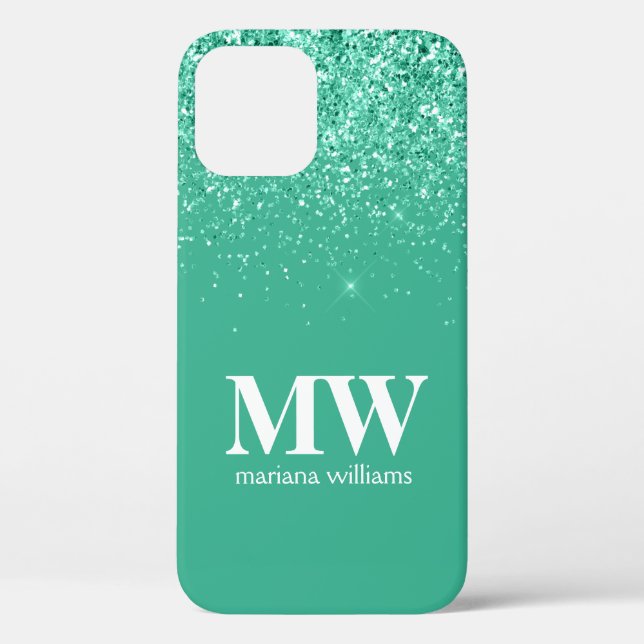 Cell Phone Case Teal Glitter Elegant Script Name (Back)