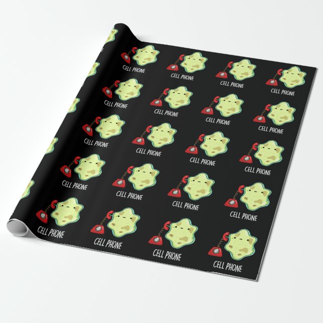 Cell Phone Funny Biology Science Pun Dark BG Wrapping Paper (Unrolled)