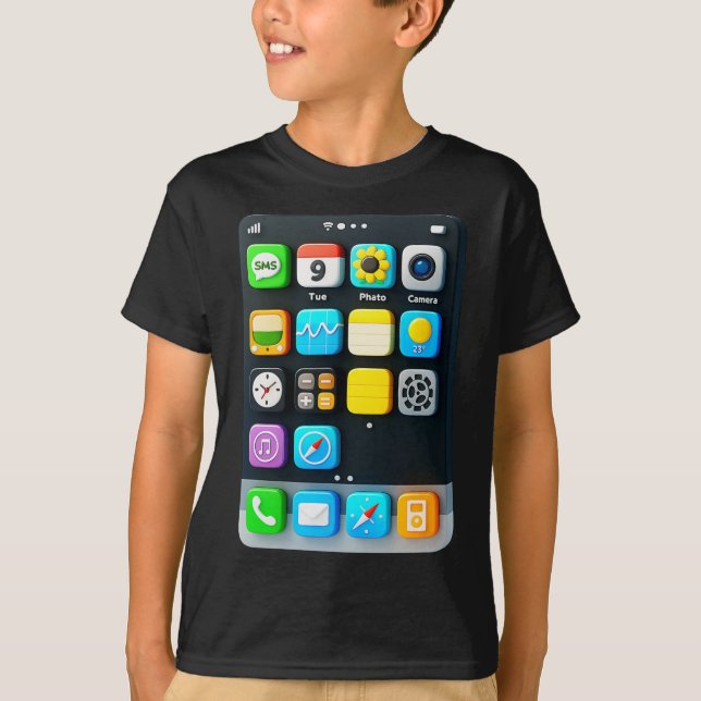 Cell Phone Screen Smartphone Mobile App Halloween  T-Shirt (Front)