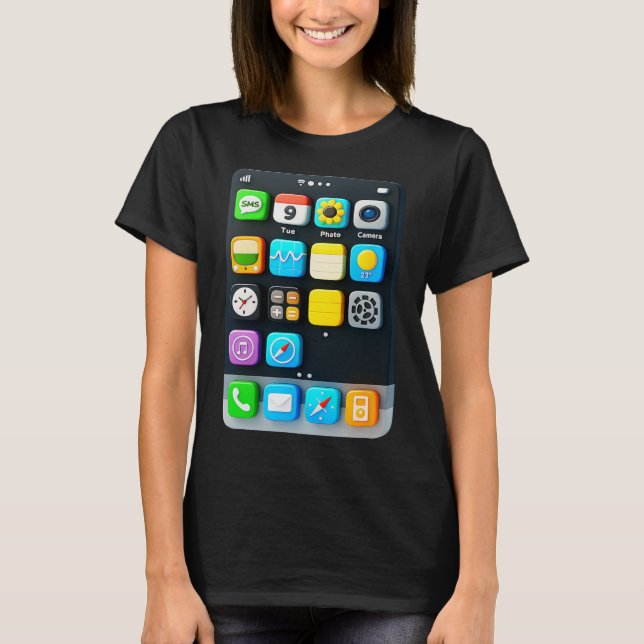Cell Phone Screen Smartphone Mobile App Halloween  T-Shirt (Front)