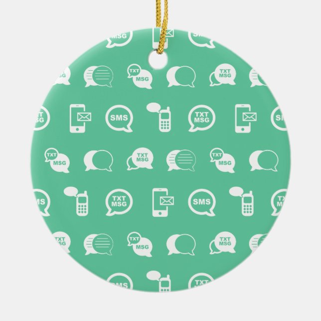Cell Phone Text Message & Email Themed Teal Design Ceramic Tree Decoration (Front)