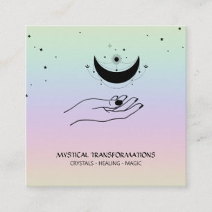 *~* Cellestial Hand Luna Moon Magic Boho Rainbow Square Business Card